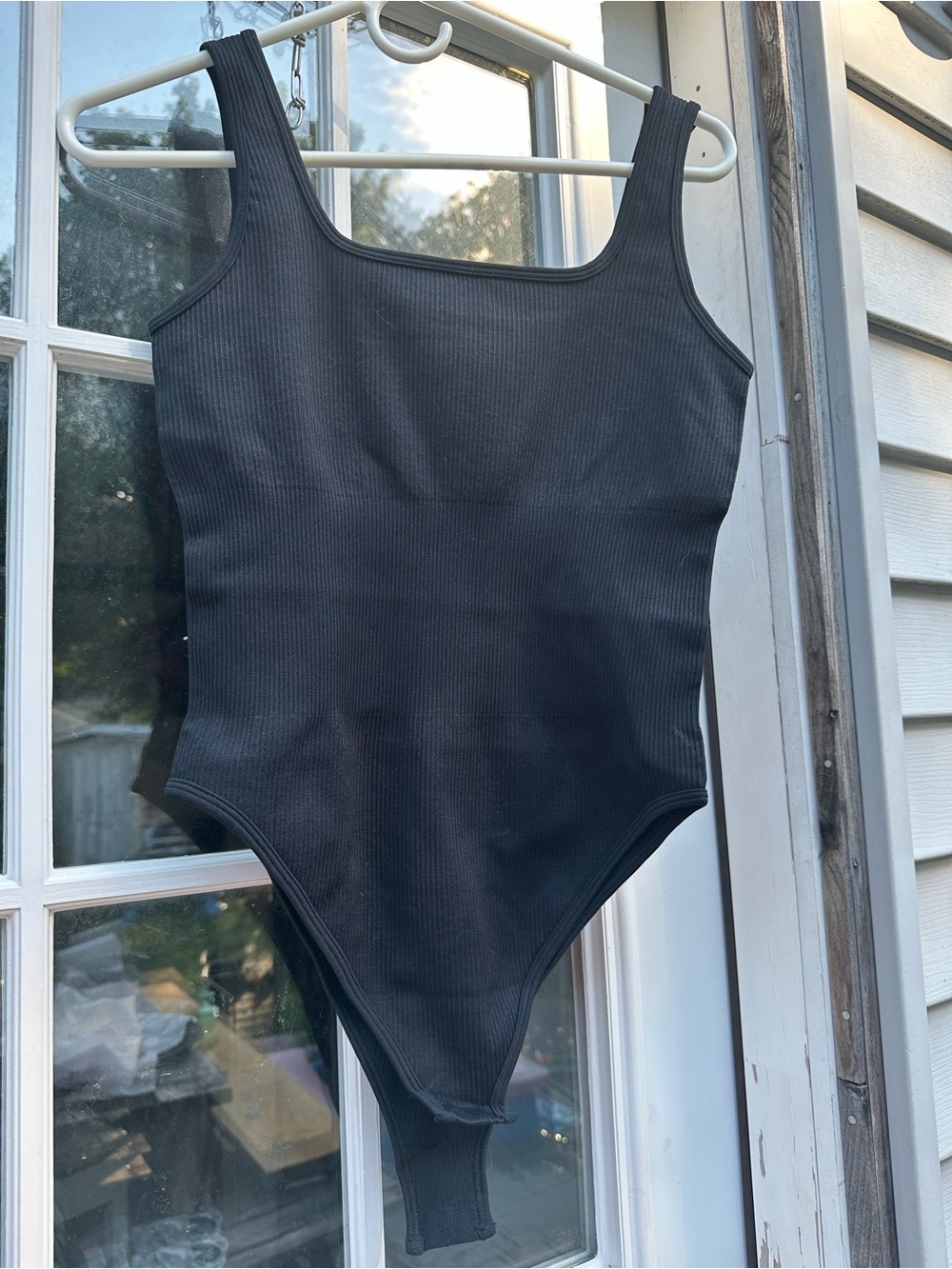 Women’s Black Ribbed Square-Neck Bodysuit